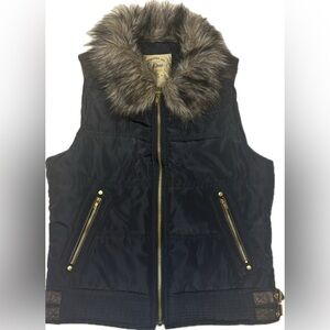 ✨Medium Ci Sono Original Fur Lined Neck Zip Up Puffer Vest Faux Leather Details